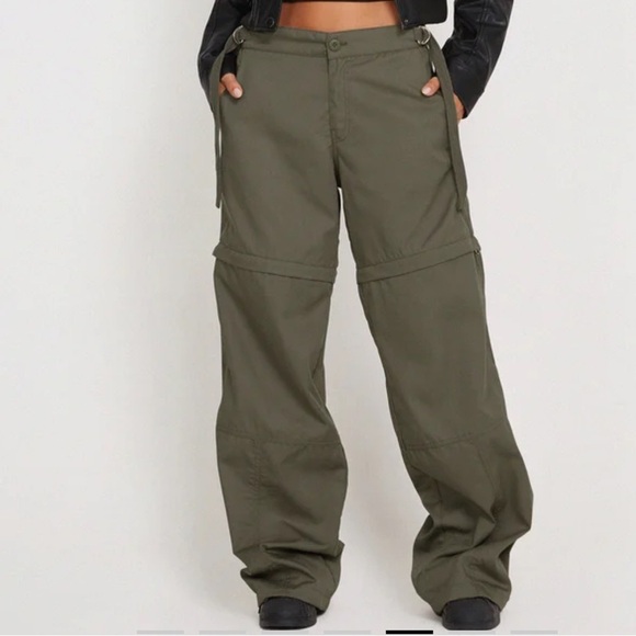 Motel Rocks Pants - Motel Tansy Wide Leg Cargo Trouser In Stone Green M